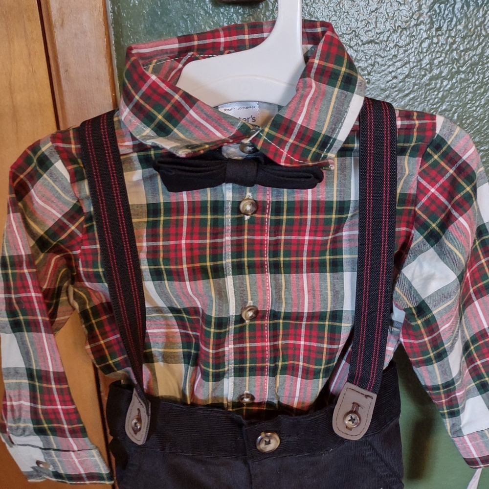 Baby Boy Suit: Dress Shirt, Suspenders, Bow tie